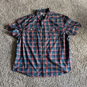 Duluth Trading Co | Red/Orange and Blue Plaid Button Down Shirt